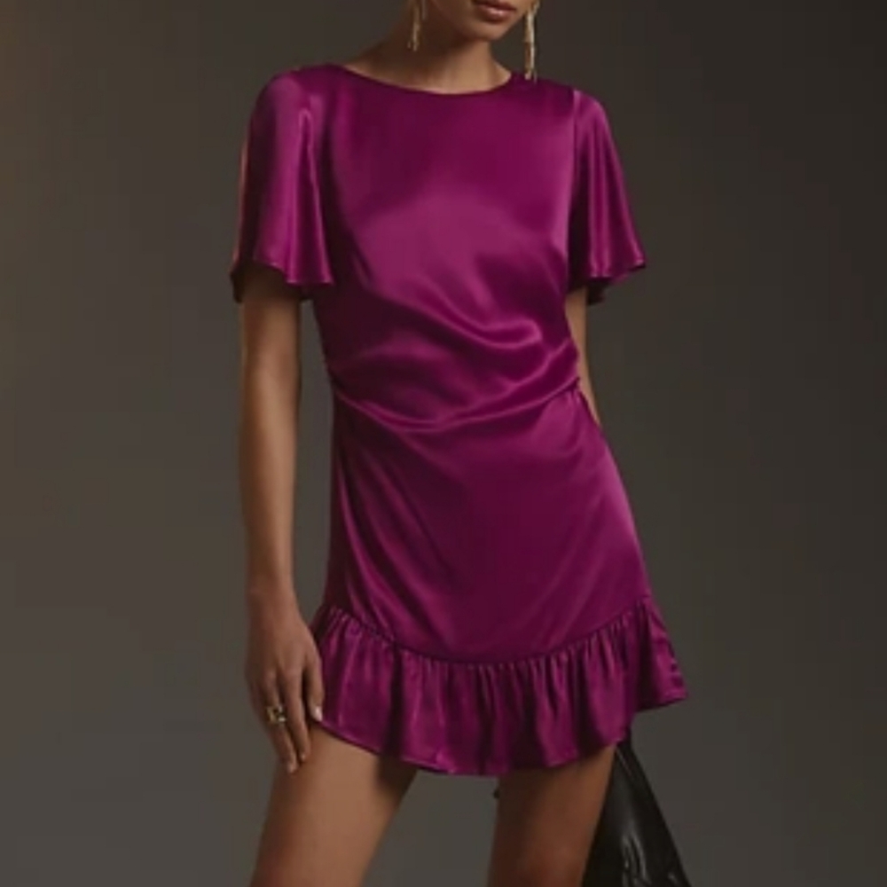 Anthropologie Magenta Satin Mini Dress
